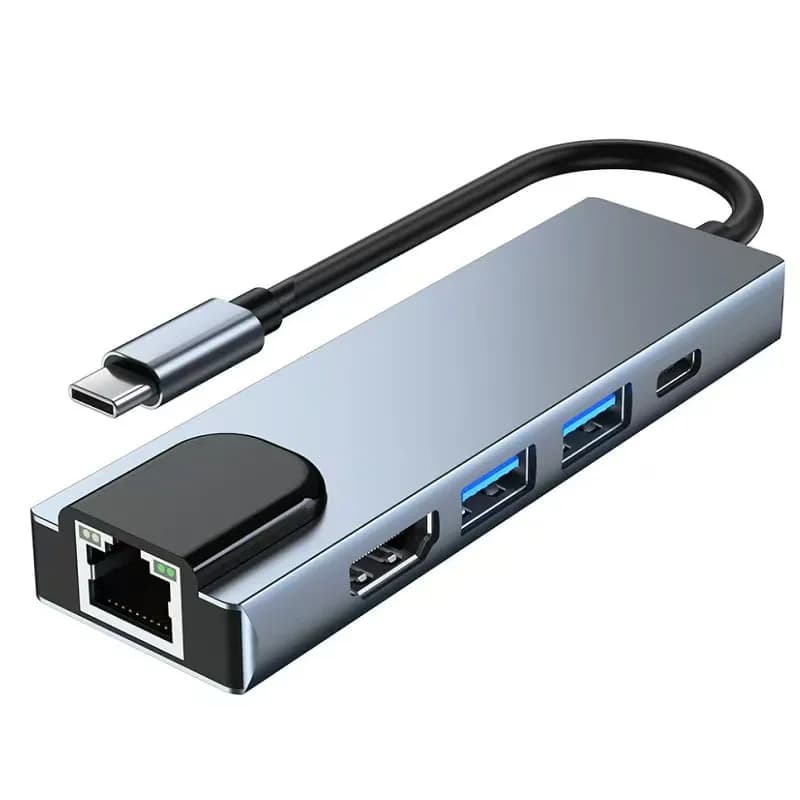 Docking station Typec Hub USB + scheda di rete + HD-MI + USB-C compatibile con Switch Docking station cinque in uno