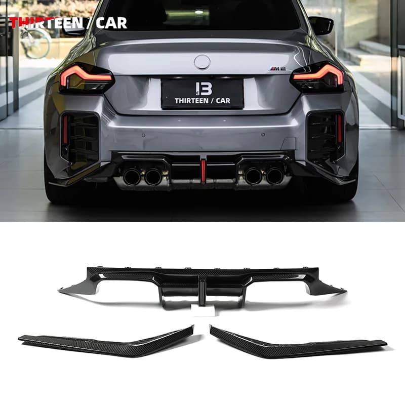 Fit for BMW Performance TR Style Dry Carbon Fiber Rear Diffuser with Brake Light for BMW M2 G87