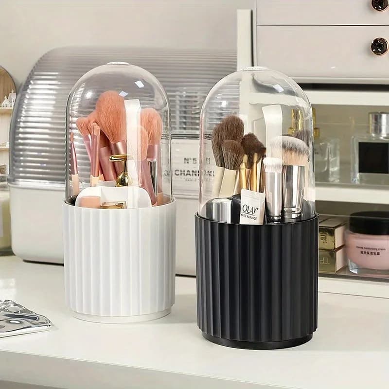 Porta pennelli per trucco con coperchio Organizzatore portas pennelli per trucco girevole a 360° per tavolo da toeletta da appoggio da tavolo Vanity