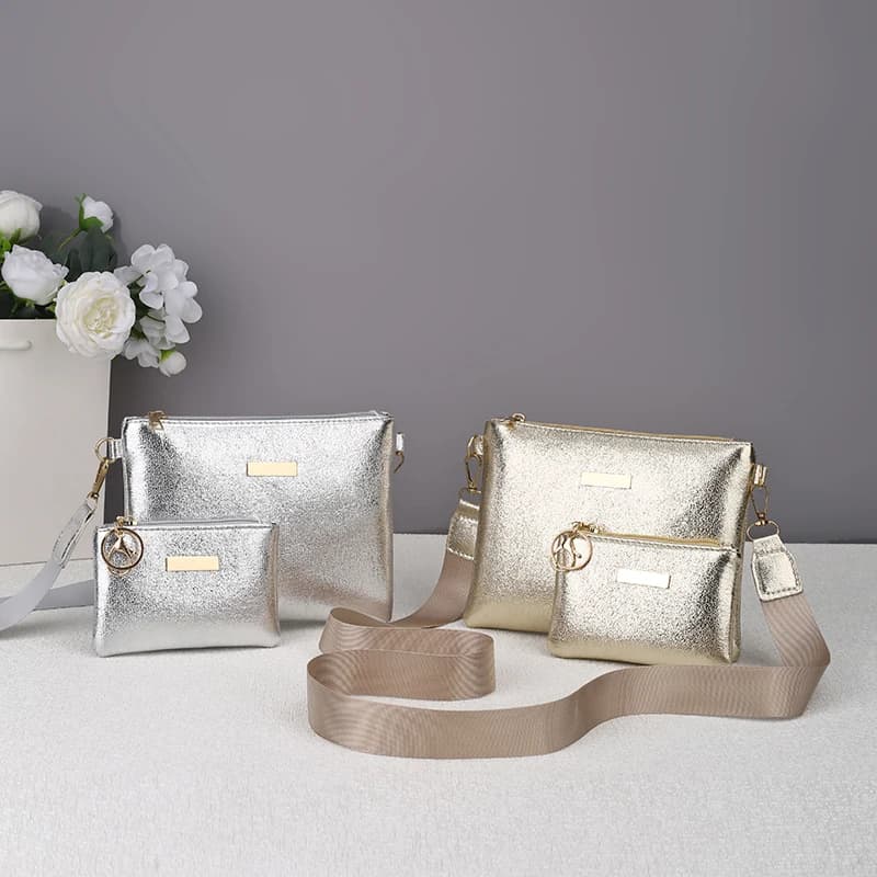Borsa Quadrata Madre-Figlia con Texture Lucida, Tracolla Larga alla Moda, Borsa a Spalla e a Tracolla Versatile per Donna