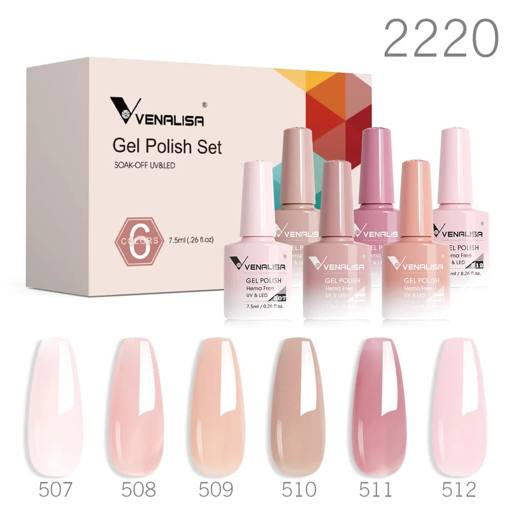 Kit nail polish gel Venalisa Color Jelly Pink semi-transparent HEMA FREE Set nail manicure natural nude natural color self-leveling