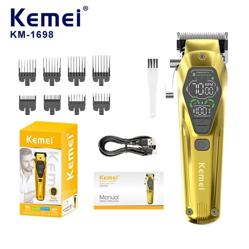 Kemei KM-1698 Men's haircut 9000 rpm 10W High Power Full Metal DLC Blade LED Display Professional Haircut