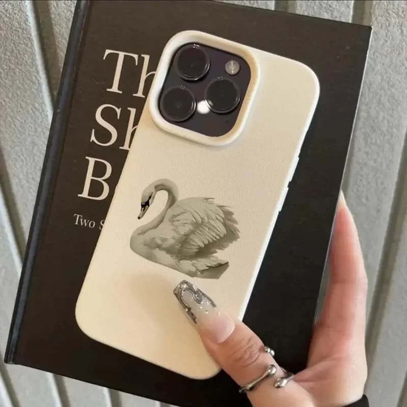 Cover per iPhone 17 16 Pro Max 14 13 12 11 Pro Max, Design Elegante con Cigno Bianco, Morbida e Carina, Antiurto