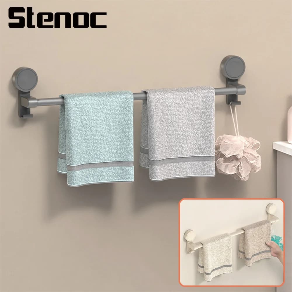 Stenoc Home Ventosa Bagno Grigio Appendiabiti da parete Porta asciugamani Portaoggetti da bagno Accessori per organizer in alluminio