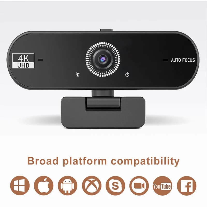 Webcam UHD 4K with Autofocus, Privacy Cover and Microphone with Noise Cancellation 360 ° Clip Spins Plug and Play for PC, Mac and Laptop