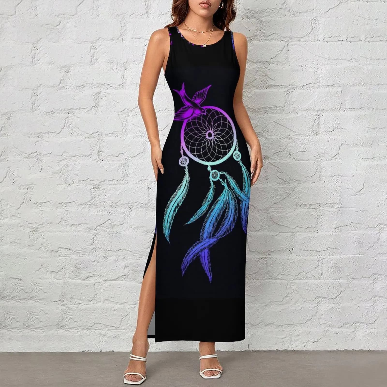Dream Catcher Dress Sleeveless Colorful Print Aesthetic Maxi Dresses Kawaii Bodycon Dress Woman Graphic Oversized Vestidos