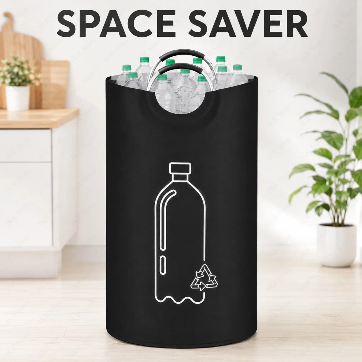 Empty Bottle Storage Basket Large Capacity Folding Recycling Bin Aluminum Handle Collector Bag for Home Kitchen Pantry Supplies