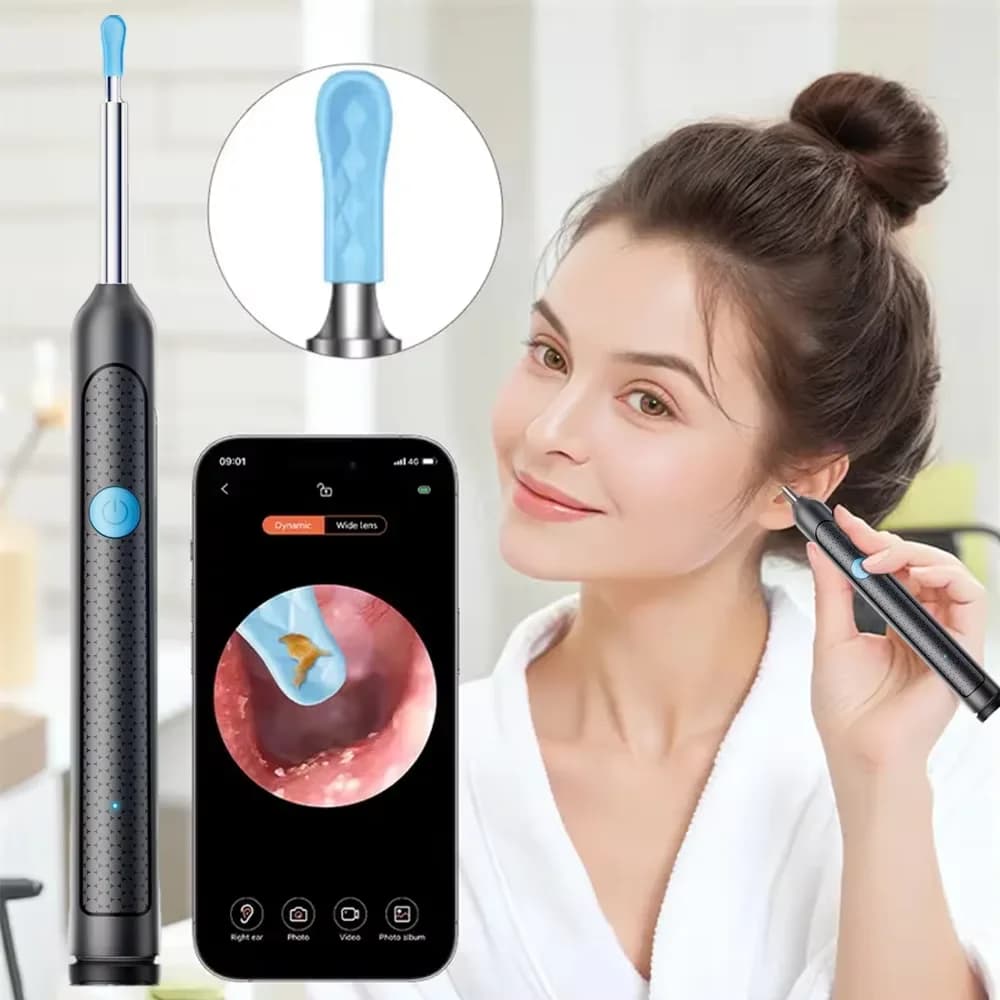 Set di prelievo per orecchie visivo intelligente Testa intercambiabile Endoscopio HD Pick per orecchie protettivo in silicone per madre e bambino con blocco a prova di bambino