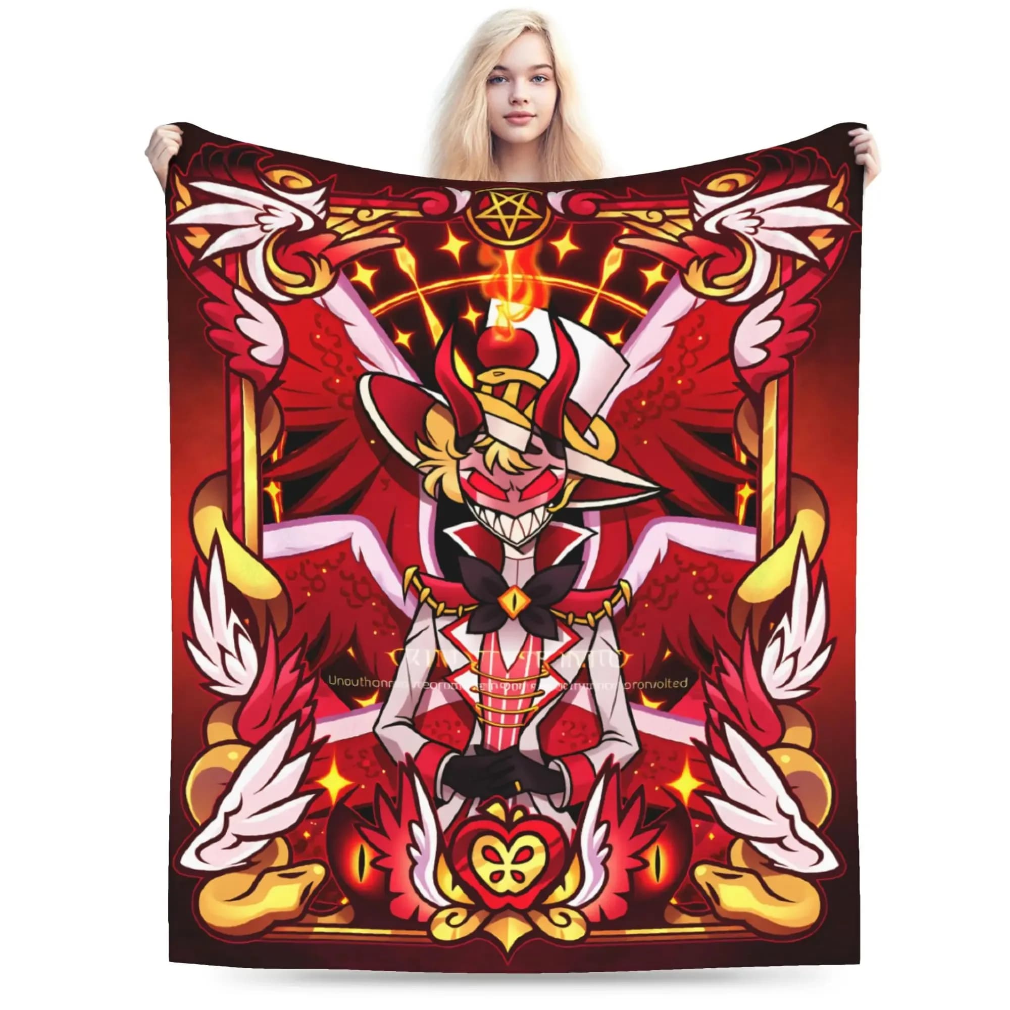 Coperta H-Hazbin H-Hotel Lucifer Morningstar, Coperta in Flanella con Stampa Demone Rosso e Angelo, Decorazione Gotica Anime per Camera da Letto e Soggiorno