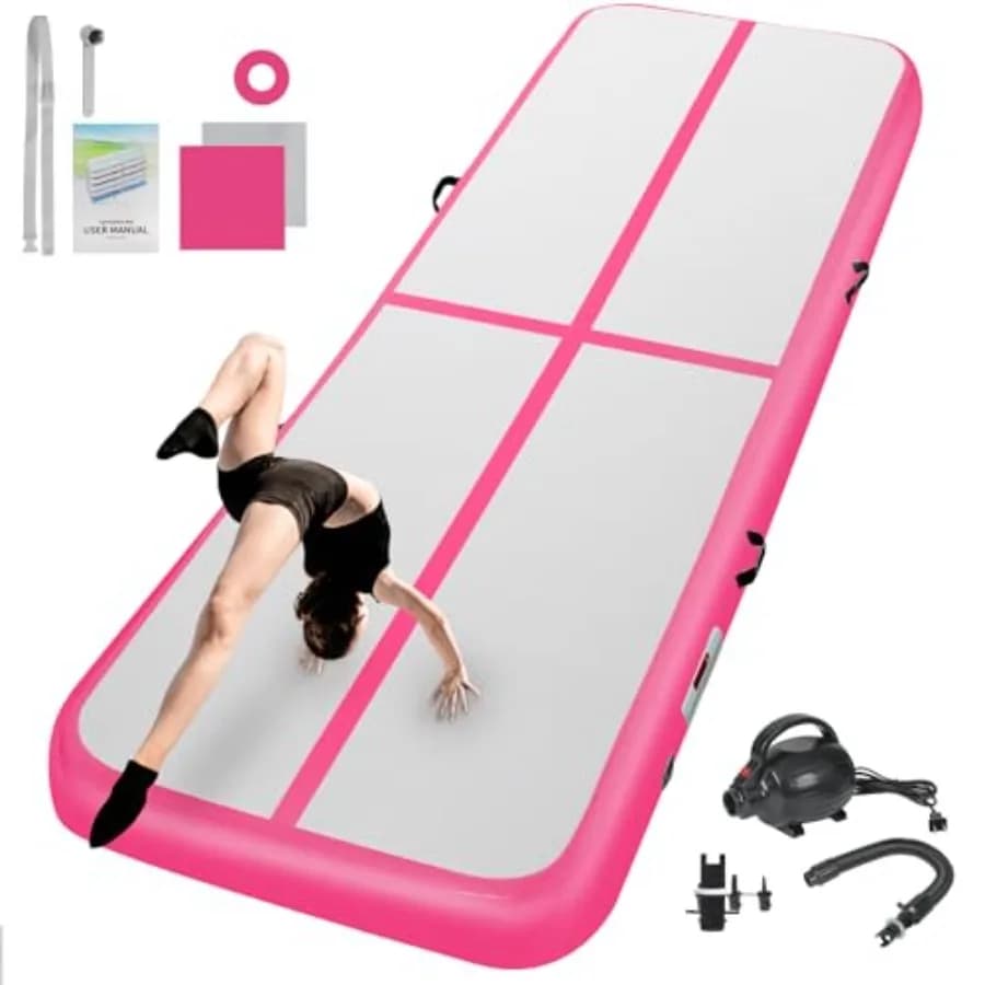 Inflatable gymnastics mat for home use/work/cheerleading/yoga/aquatic: Blue PVC, thickness 4/8 inches, quick inflating with pump