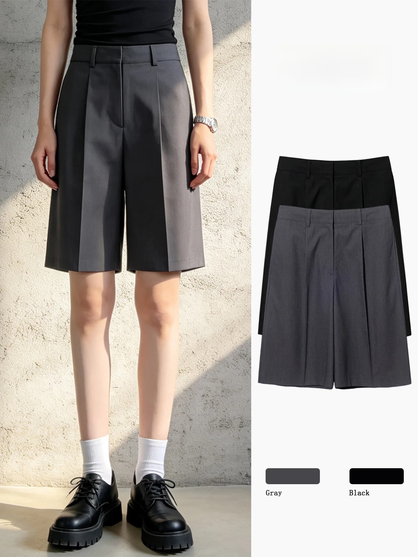 High Waist A-Line Shorts Women's Summer Casual Suit Pants Commute Slimming Five-Quarter Wide Leg Pants Korean Style Pure Color