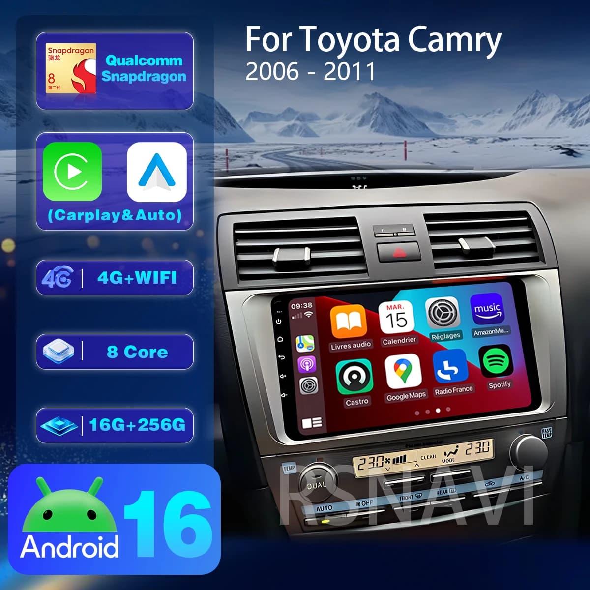 RSNAVI Android 16 For Toyota Camry 7 XV 40 50 2006 - 2011 Carplay Car Radio Multimedia navigation BT video Autoradio Stereo
