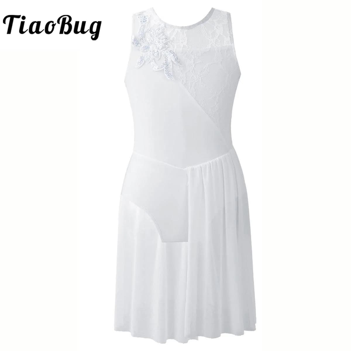 Abito da pattinaggio su ghiaccio per bambini ragazze Tulle bianco pattinaggio artistico abito da pattinaggio a rotelle Costume da balletto ginnastica body Dance Wear