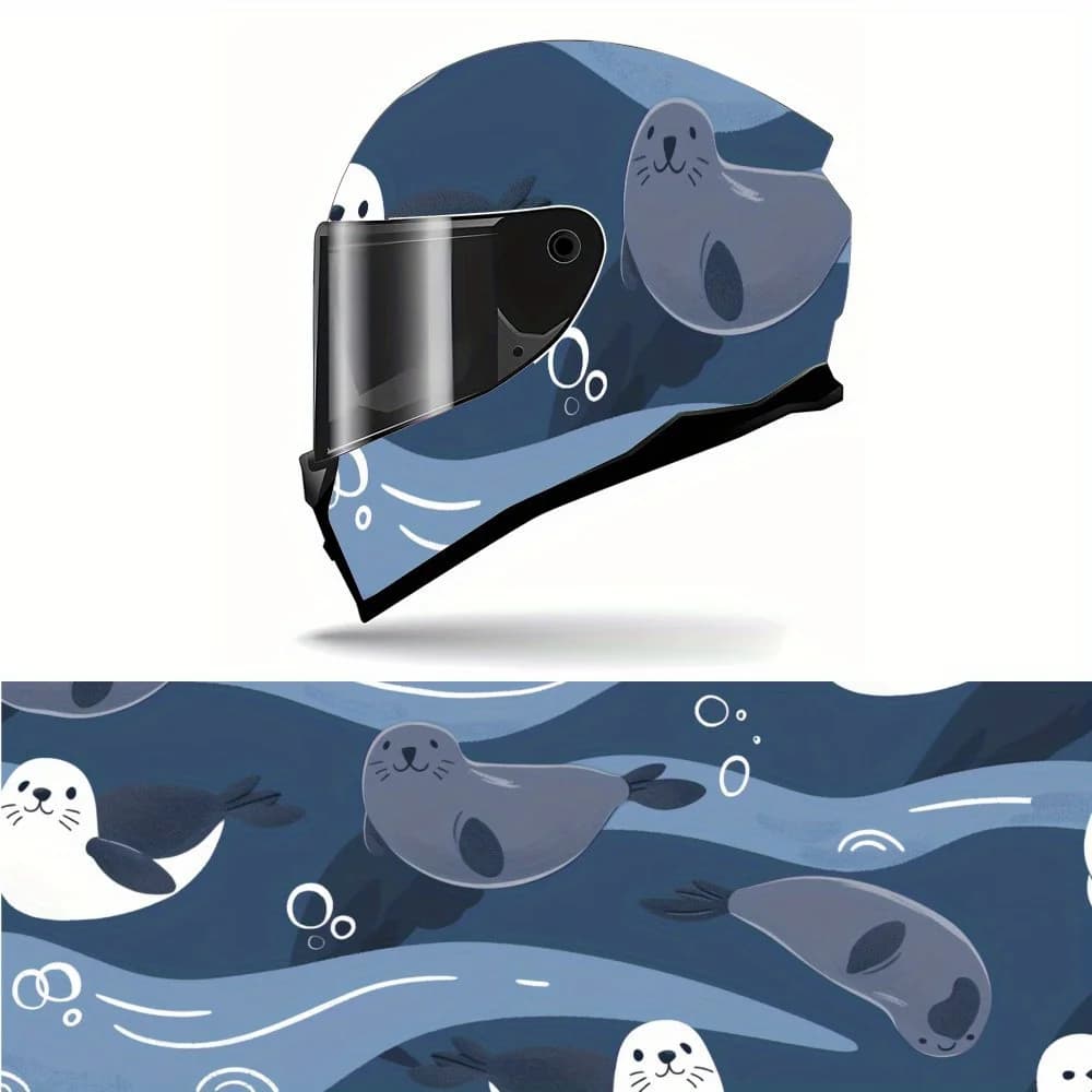 Decalcomanie per casco integrale con adorabile modello di sigilli di cartone animato - PVC resistente e impermeabile, casco da corsa per moto autoadesivo