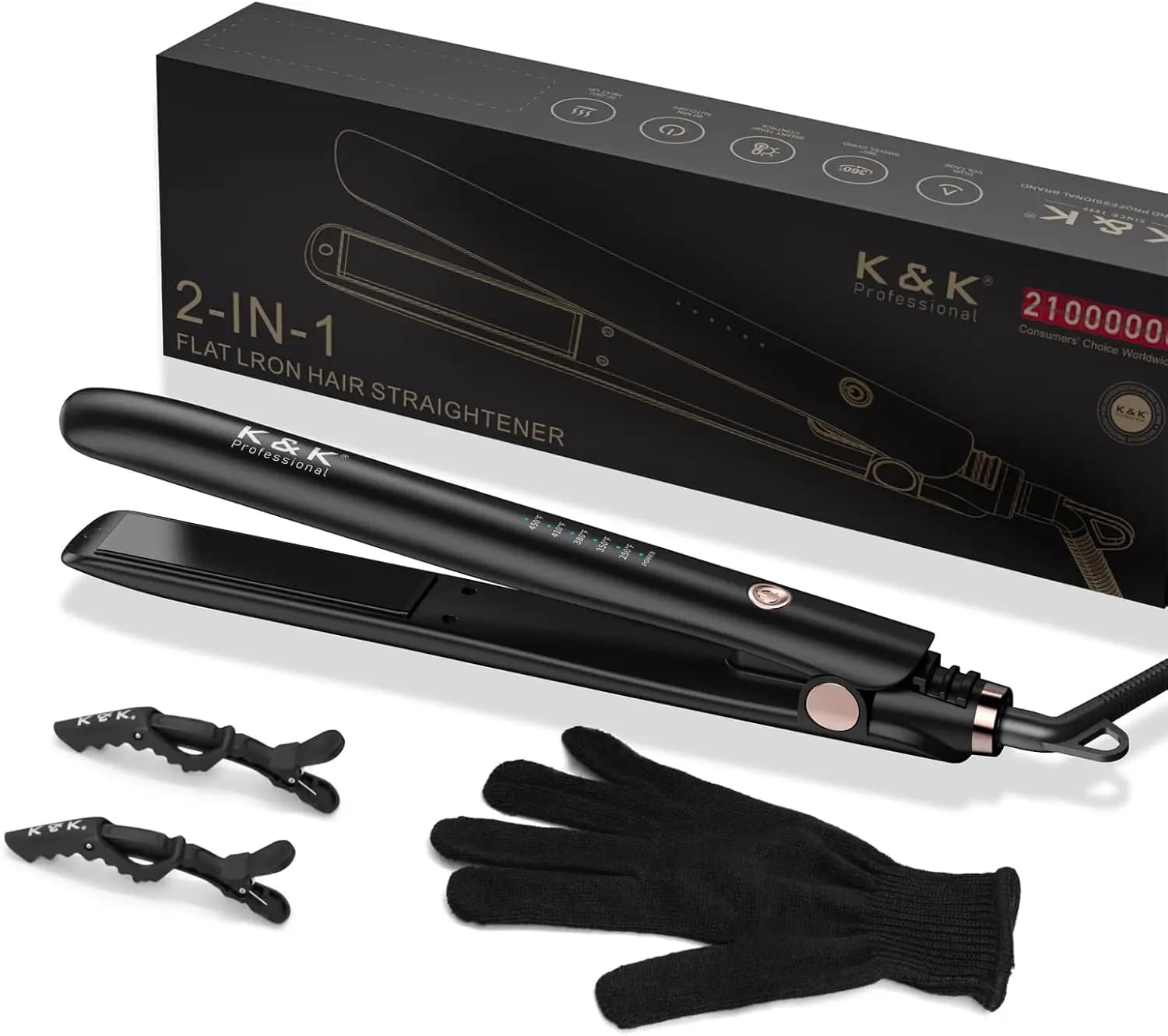 Piastra per Capelli in Titanio da 1 Pollice con Piastra Girevole 4D, Display LED, Temperatura Regolabile e Spegnimento Automatico per Tutti i Tipi di Capelli