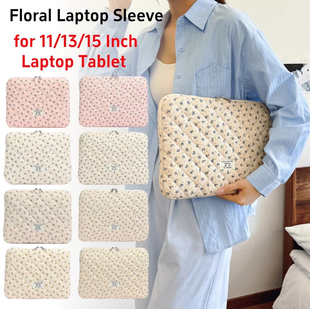 Custodia per Laptop Trapuntata con Stampa Floreale, Borsa Protettiva Carina per Computer Portatile da 11/13/15 Pollici, Supporto per Tablet