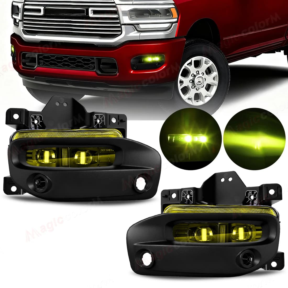 Fari Fendinebbia LED Gialli per Dodge Ram 2500 3500 2019 2020 2021 2022 2023 2024, Luci Diurne DRL, Fari Anteriori per Paraurti