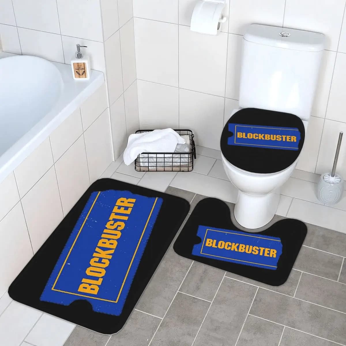 Blockbuster Video Logo 3 pezzi Tappetino da bagno Set da bagno Copriwater Decorazioni per la casa Tappeto antiscivolo