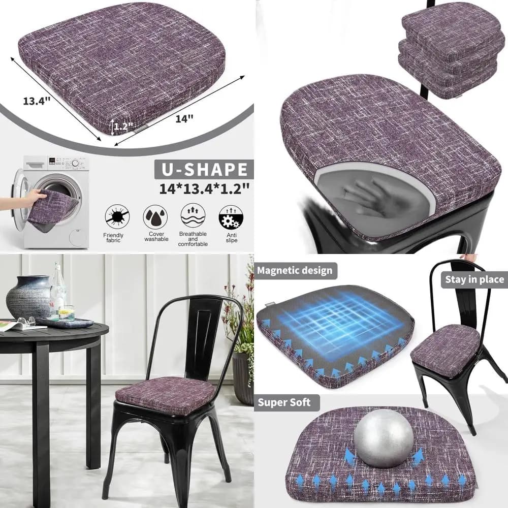 14 cuscini per sedie in metallo intrecciato viola, set di 4, cuscinetti magnetici moderni per sedie da pranzo impilabili