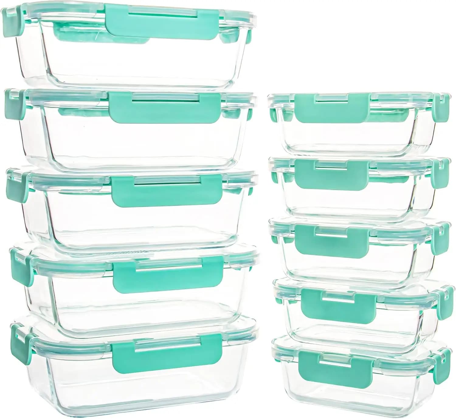 Set di 10 Contenitori in Vetro Ermetici per Alimenti con Coperchi, Resistenti a Perdite, Adatti per Microonde, Congelatore e Lavastoviglie (34oz e 12oz)
