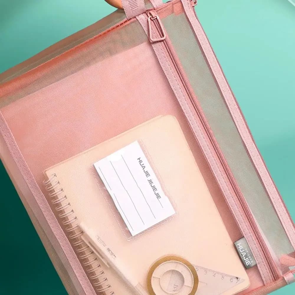 Borsa Portadocumenti di Grande Capacità con Cerniera, Colore Morandi, Cartella Porta Documenti in Rete Rinforzata con Ampia Apertura