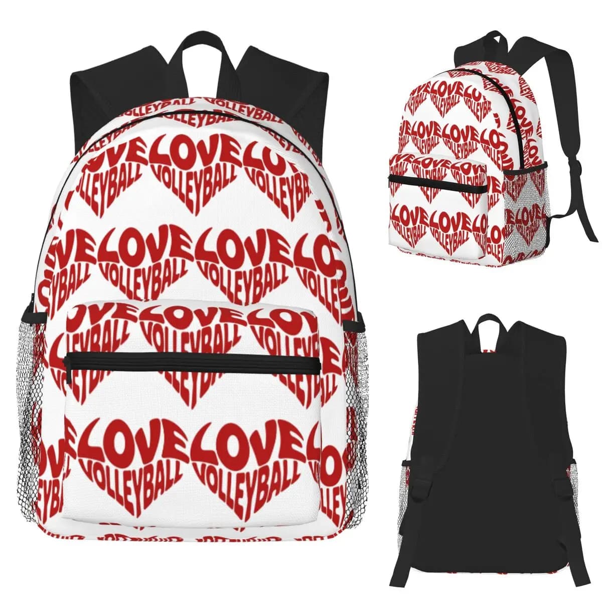 Love Volleyball Retro Typography Heart Backpack School Bag Hiking Travel Daypack for Men Women Fashion Bookbag Shoulder Bags