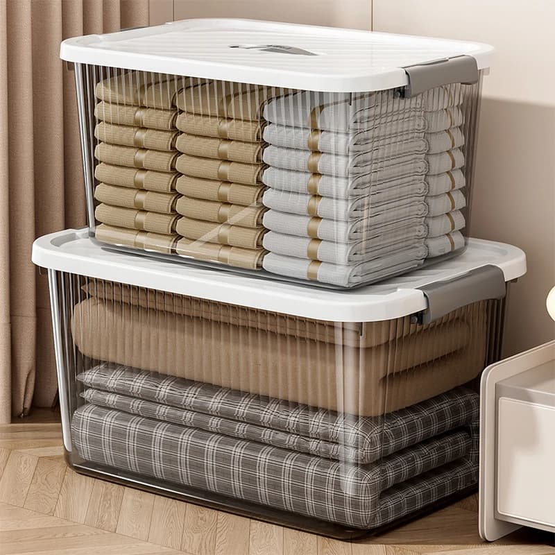 Storage box with lid, suitable for organizing handcrafted and sewn supplies; a small fabric storage basket for home use.