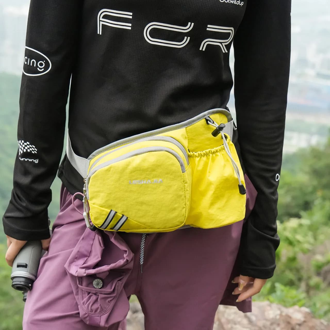 Men's Casual Chest Bag Nylon Running Belt Bag with Drawstring Side Pocket Adjustable Strap Minimalist Waist Pack for Daily Use