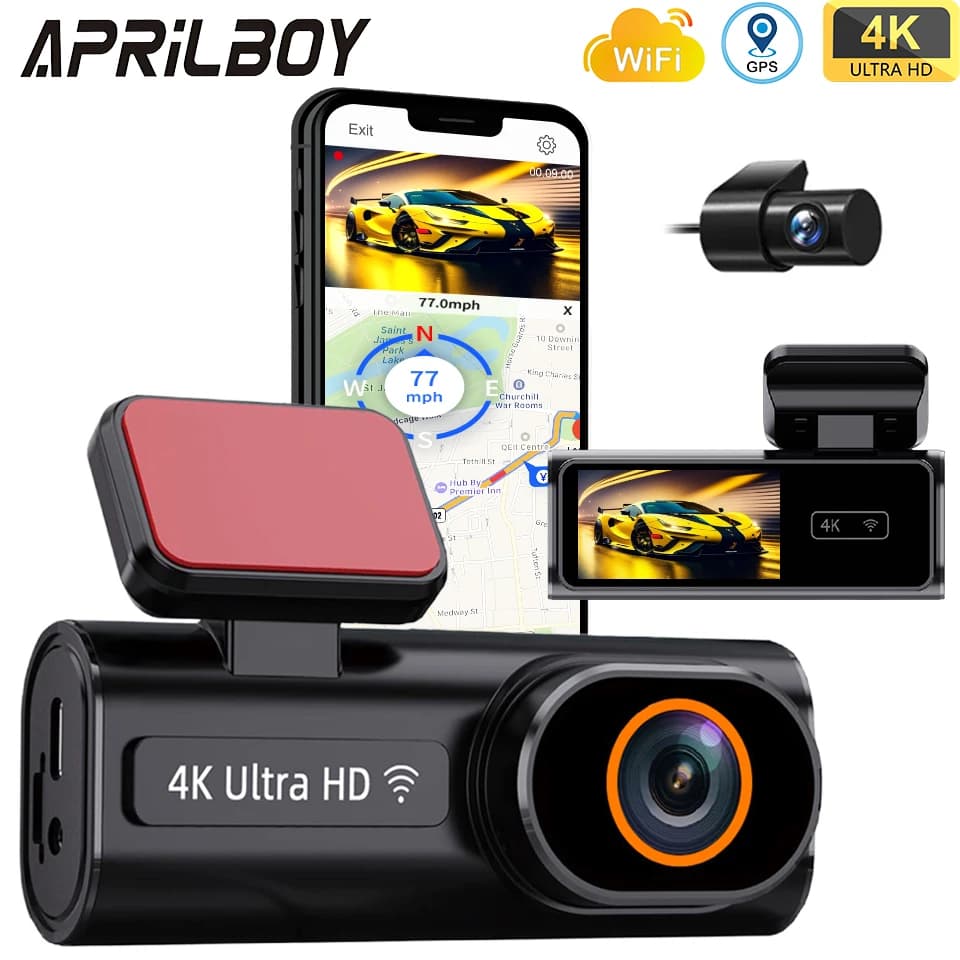 Dash Cam anteriore per auto Ultra HD 4K Mini WIFI DVR Black Box Room con visione notturna per monitor di parcheggio 24 ore, telecamera GPS/visione posteriore opzionale