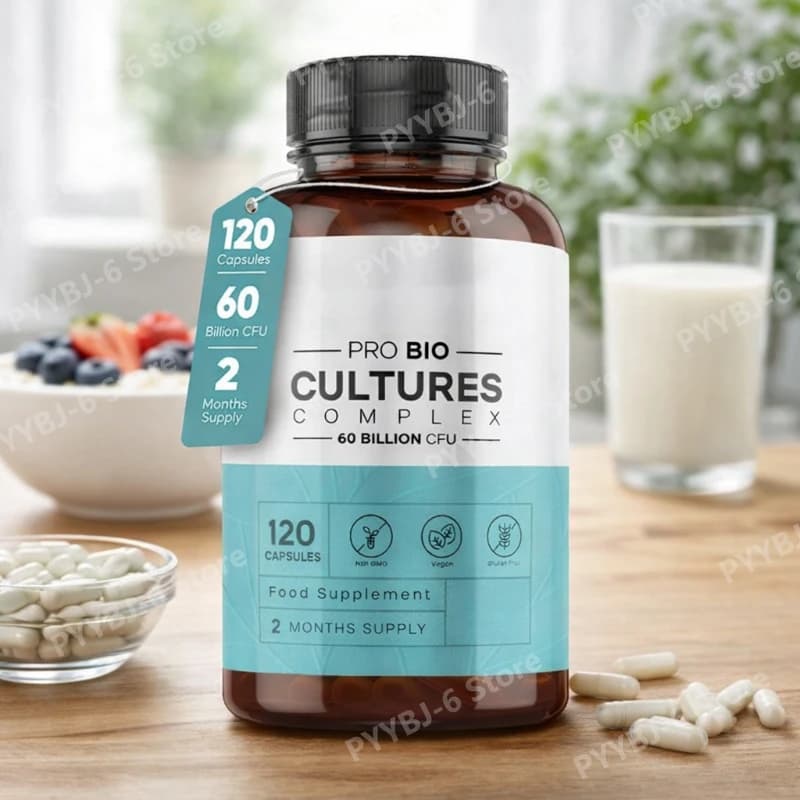 Probiotic Complex 60 Miliardi CFU with Prebiotics, Colture Pro-Bio Multi-Ceppo, Vegan Capsules, Daily Nutritional Supplement