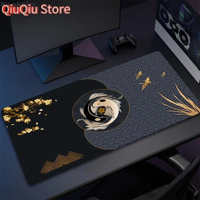 Tappetini da scrivania giapponesi Tappetino per mouse pesce Nero Oro Tappetino da gioco grande Tappetino per mouse Kawaii Scrivanie per ufficio Decor Tappetino per tavolo estetico anime
