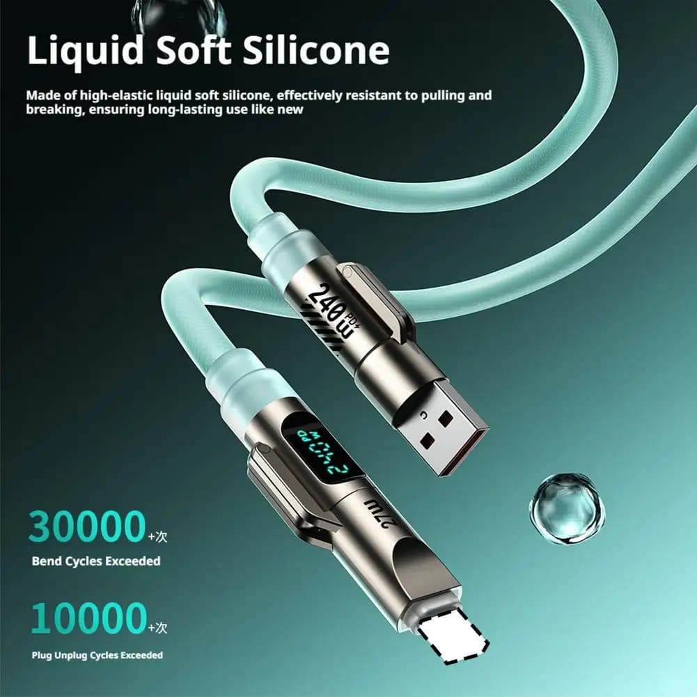 240W 4-in-1 Data Cable Digital Display Cord Super Fast Charging Cable USB C/TYPE C Cables Support Mobile Phones/Tablets/Laptops