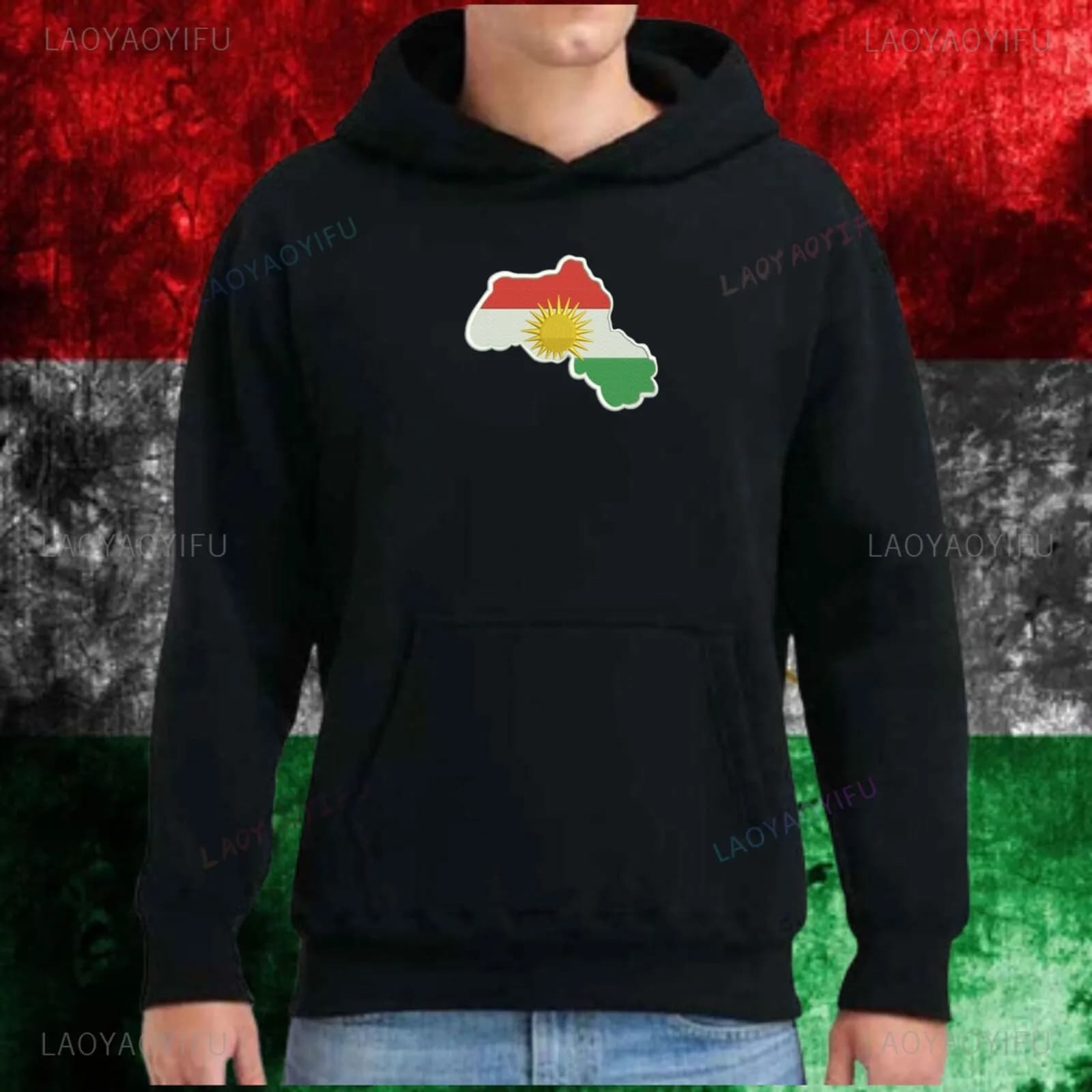 Kurdistan Kurdish Embroidered Woman Man Hoodie Drop Shoulder Softstyle Street Fashion Hipster Graphic Pullover Long Sleeve