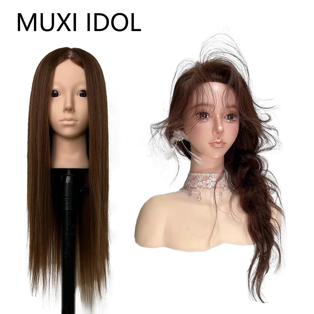 Testa di manichino per esercitazioni di intrecciatura con 95% capelli umani | Testa di manichino per lo styling, l'addestramento al parrucchiere e modello di bambola per capelli lunghi