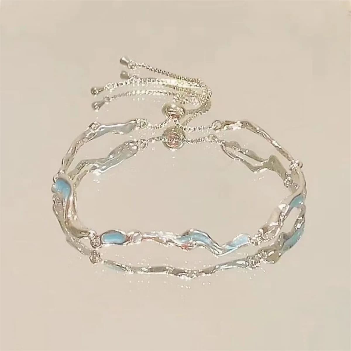 Bracciale a forma di onda blu di lusso leggero Elegante zircone rosa Fiore di ciliegio Fiore Bowknot Stella Luna Bracciale per gioielli da donna
