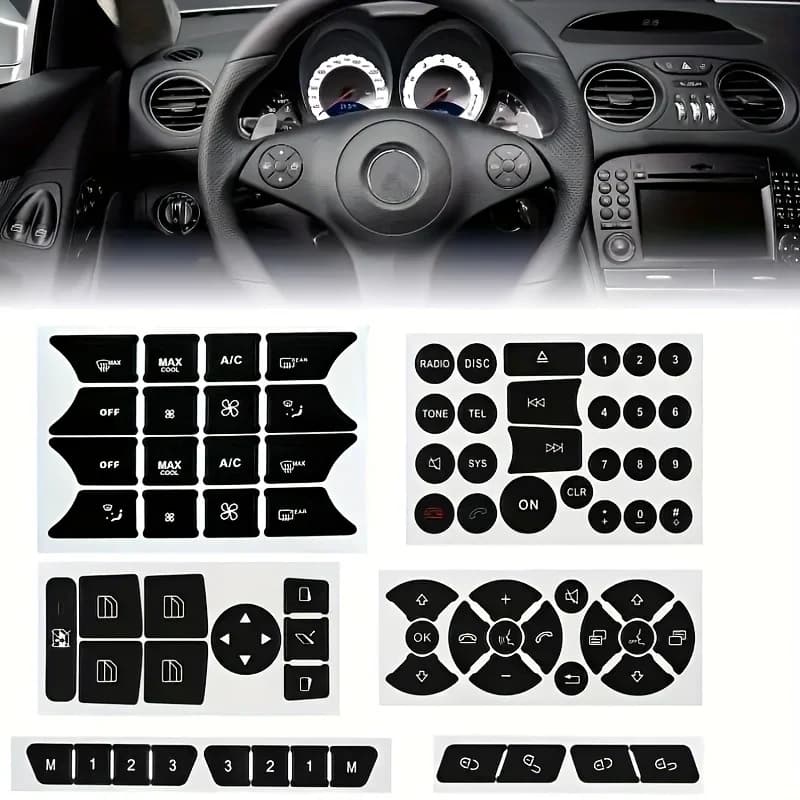 1 set di adesivi per la riparazione dei pulsanti interni dell'auto - Decalcomanie universali del pannello di controllo del cruscotto per pulsanti peeling/utilizzati