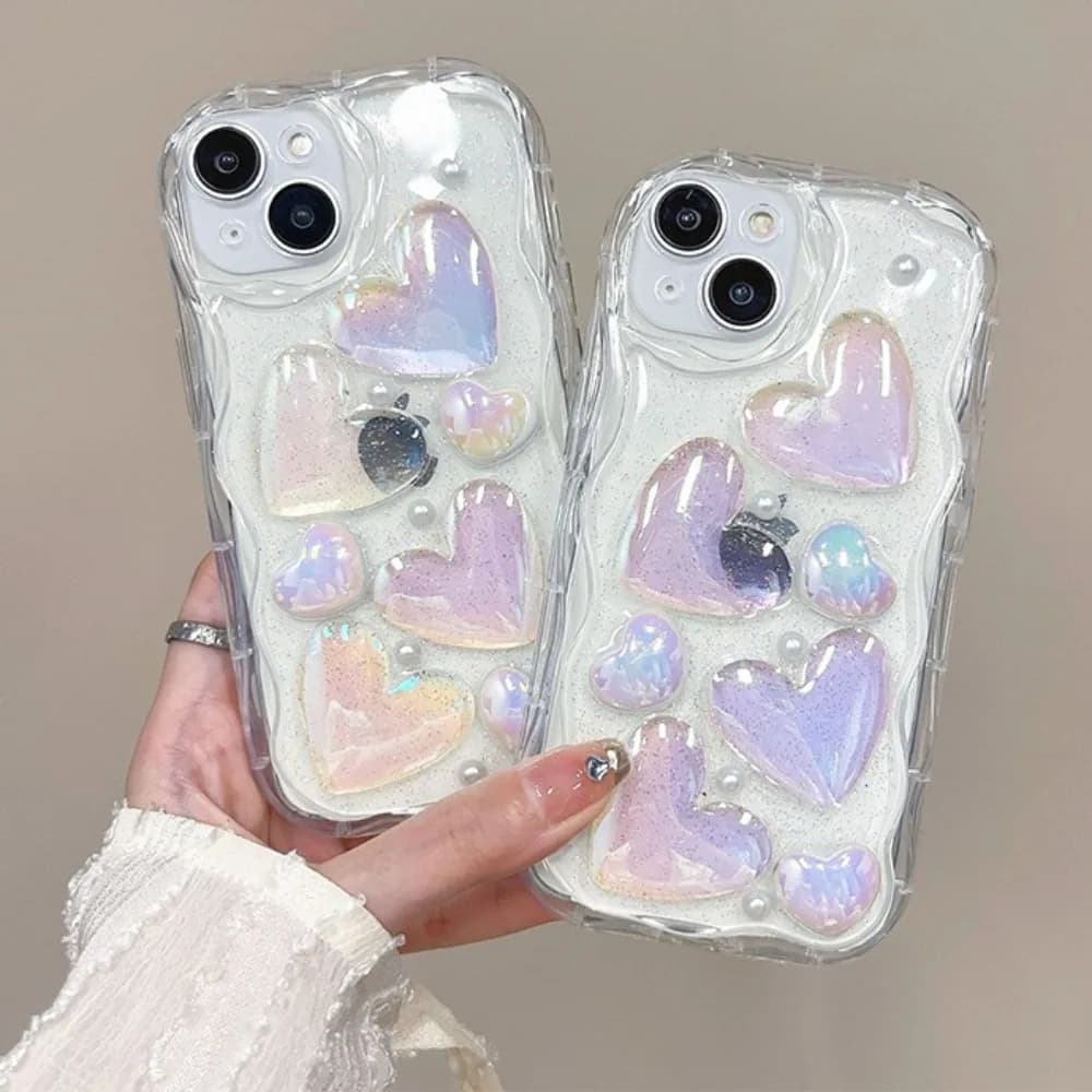 Custodia per telefono coreana alla moda con cuore 3D per iPhone 17 16 15 14 13 12 11 Pro Max, custodia antiurto morbida e glitterata per ragazza
