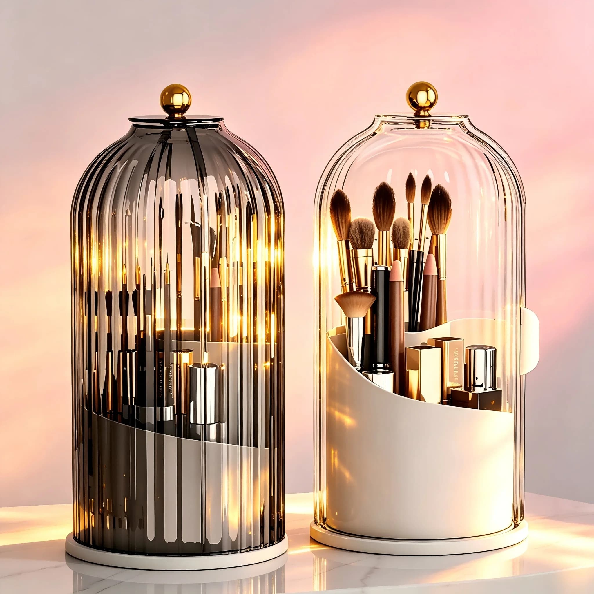 360° Rotating Makeup Brush Holder with Lid Cosmetic Organizer Storage Box for Lipstick Eyebrow Pencil and Eyeshadow JJ1606