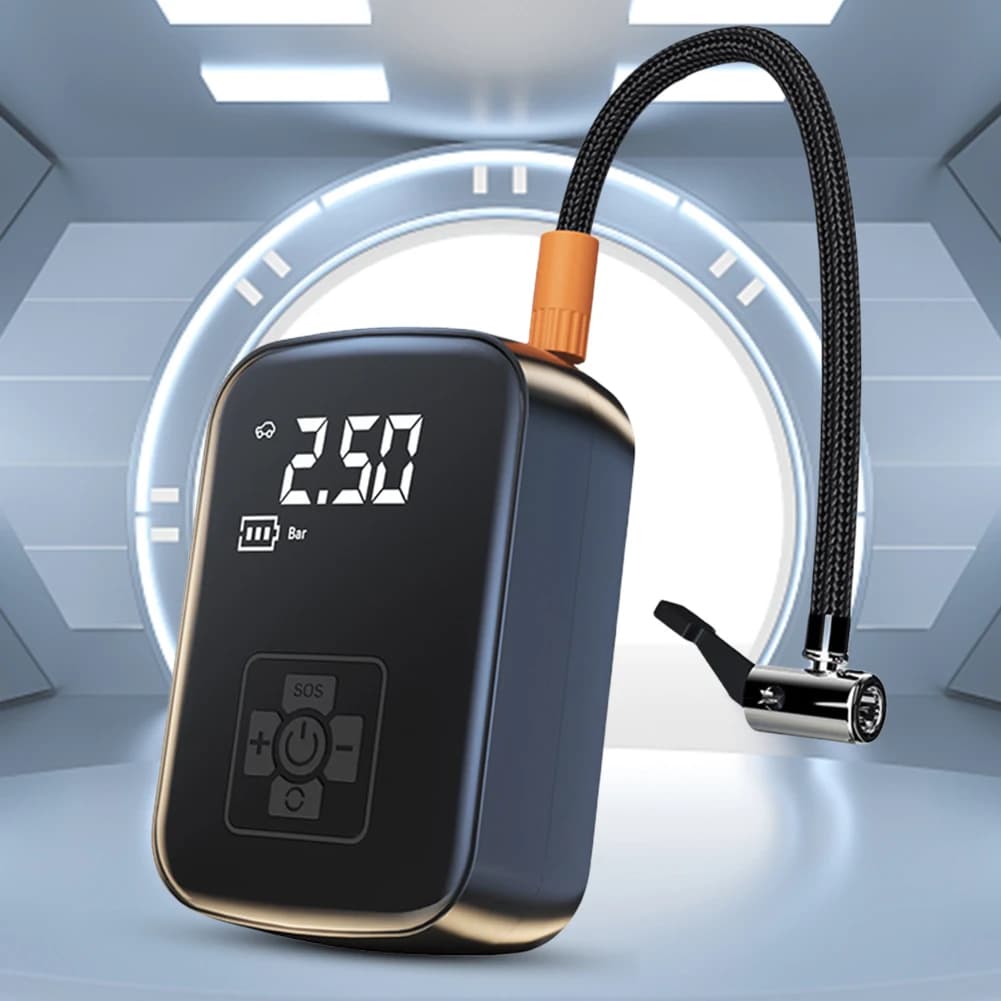 Compressore d'aria portatile per moto e bici, pompa da 150 PSI con batteria da 3600 mAh, compressore d'aria per auto, biciclette, moto e palloni.
