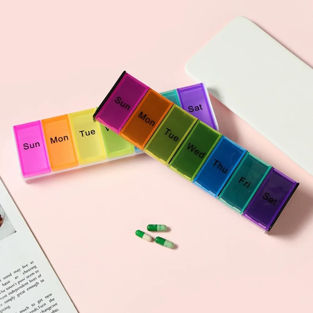New Premium Weekly Organizer Portable for Pills, Large, Rainbow, 1 Day, for Vitamins, Supplements and Fish Oils