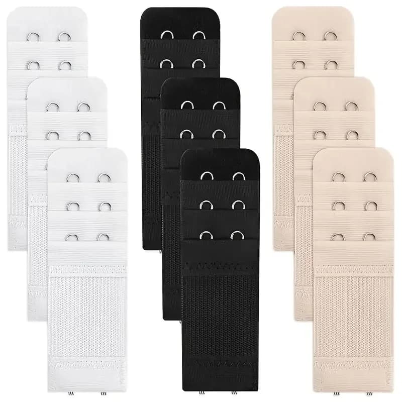 9pcs Soft Bra Extenders, 2-Hook 3-Row Adjustable, Comfort-Fit Back Extender for Women