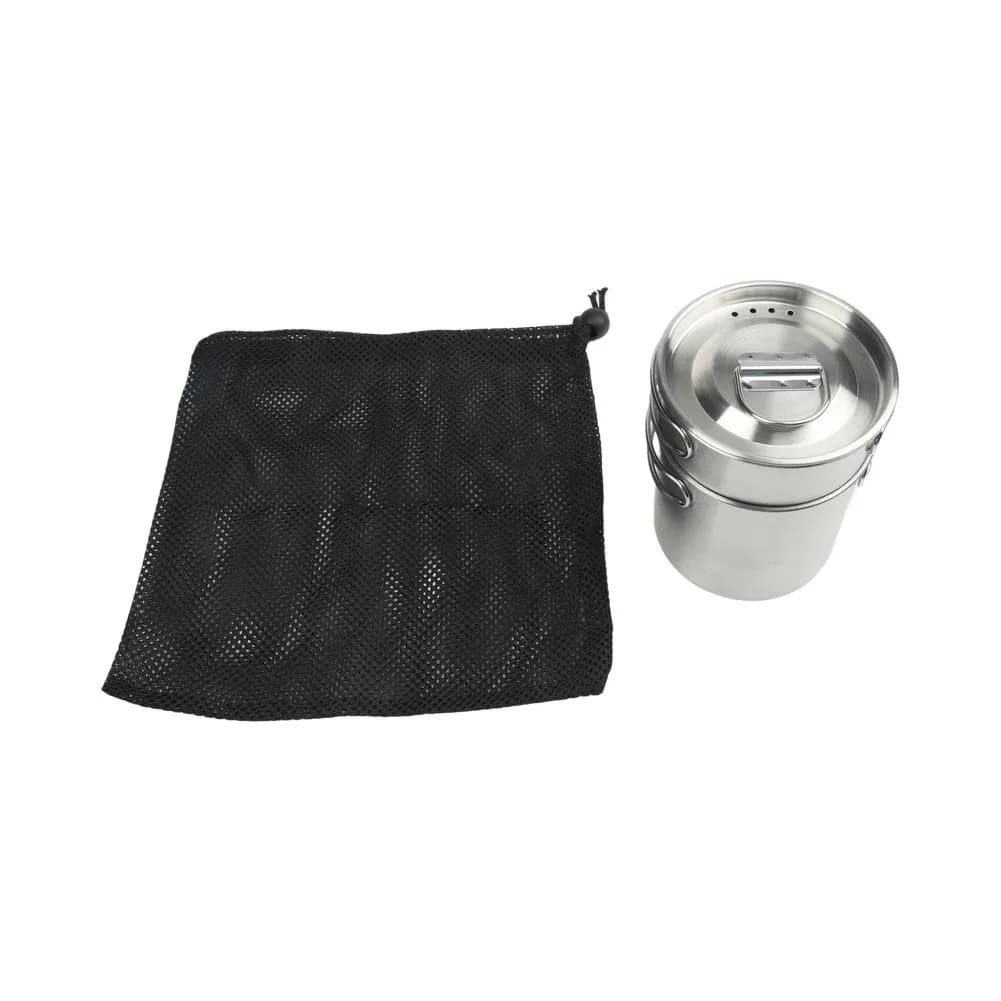 Outdoor camping pot set with foldable handles made from 304 stainless steel two pieces suitable for travel and hiking