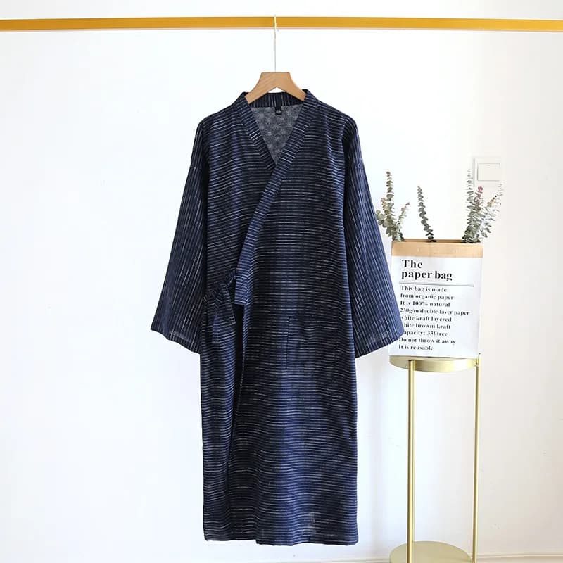Spring and Summer New Style Japanese Kimono men's bathrobe 100% cotton Striped night shirt Plus Size Yukata Home sweat Smoking set