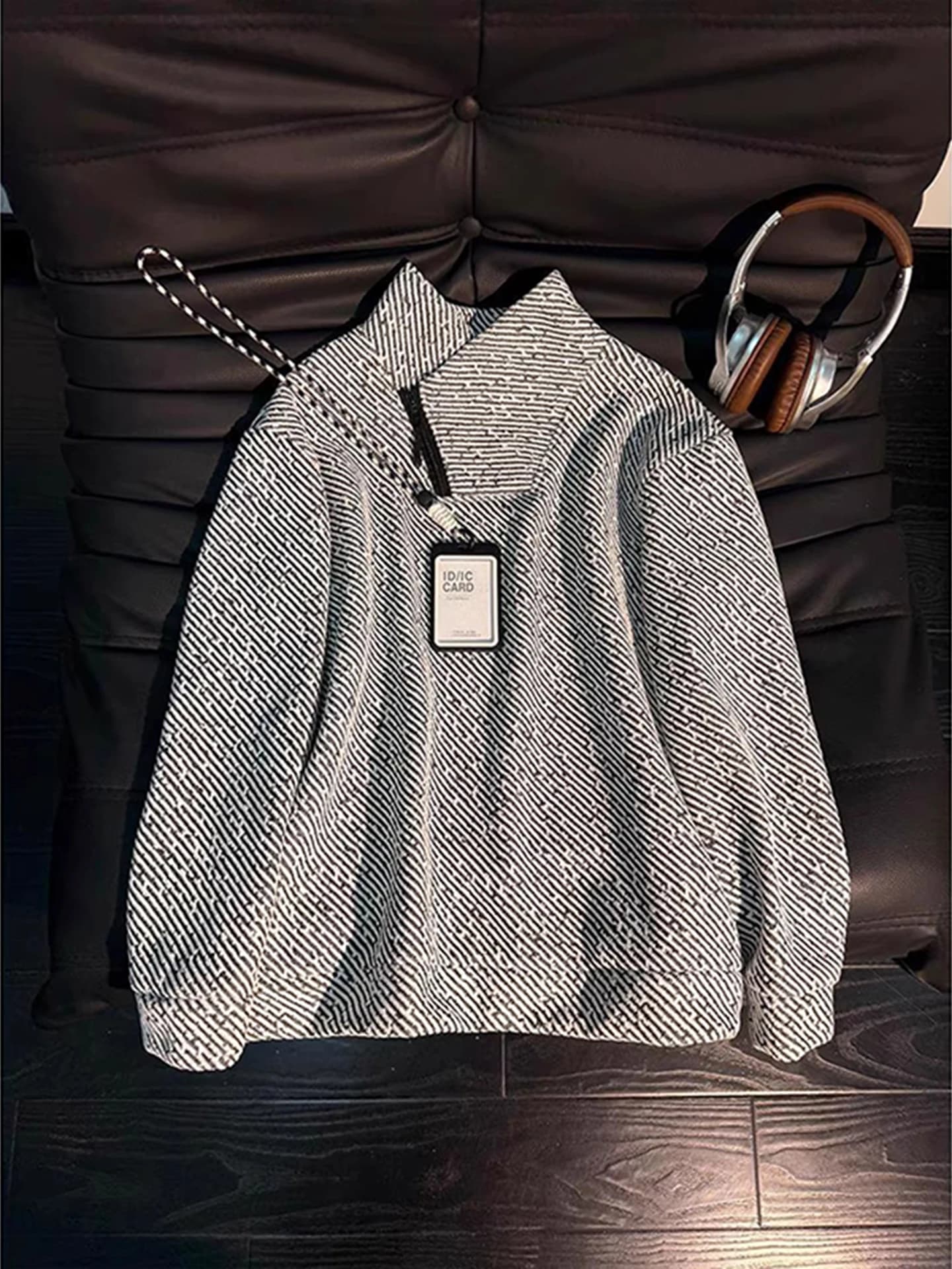 Zebra Stripe Zipper Hoodie Men's Loose Fit Long Sve Spring Autumn American Retro Inner Wear Casual Streetwear T-irt