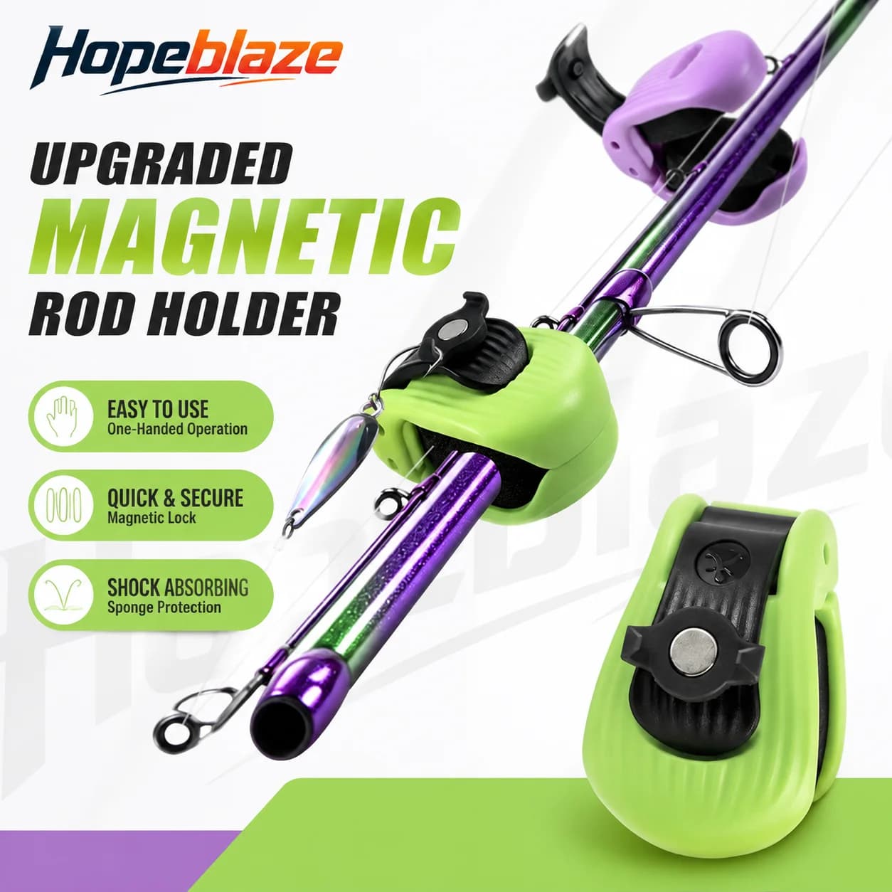 Hopeblaze 2Pcs Magnetic Rod Clip One Hand Quick Release Holder with Lure Hook Fit Rods ≤14mm Fishing Tackle Accessories