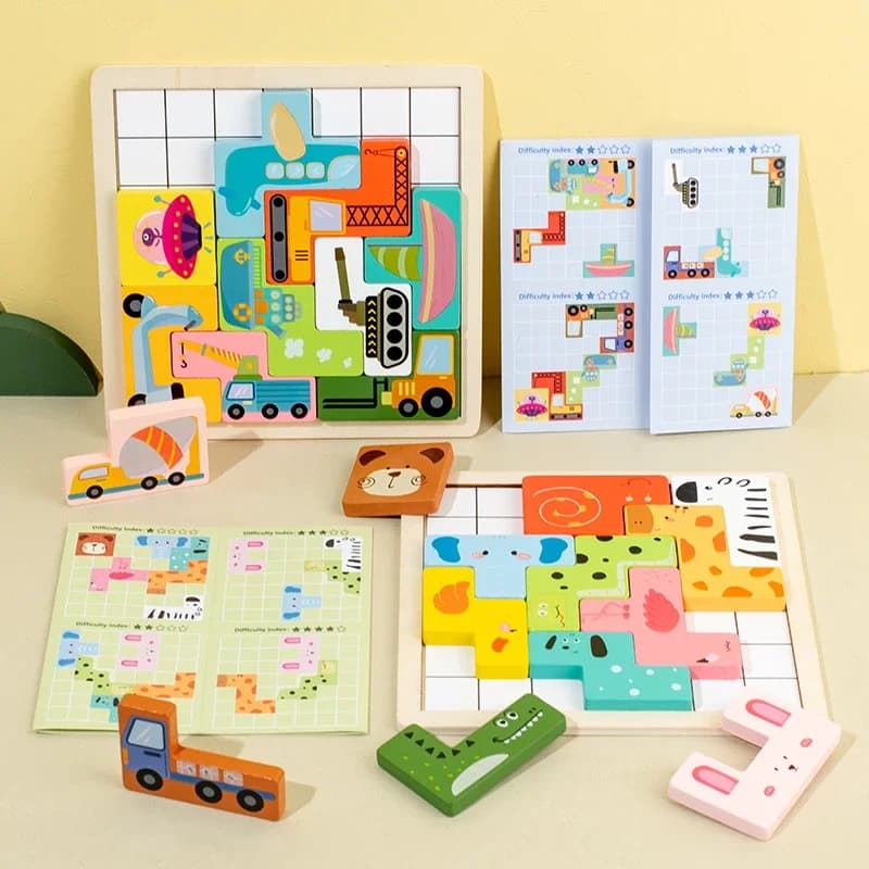 Montessori fai da te blocchi di legno bordo 3D cognitivo traffico animale gioco sensoriale giocattoli educativi per bambini bambini