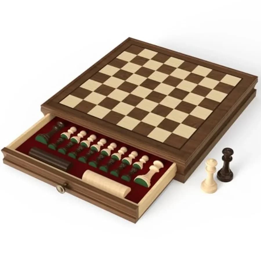 Set di Scacchi Magnetico in Legno di Noce Naturale Premium 13 x 13 per Casa e Ufficio, Colore Noce, Materiale in Legno Naturale, con Vano Portaoggetti Integrato