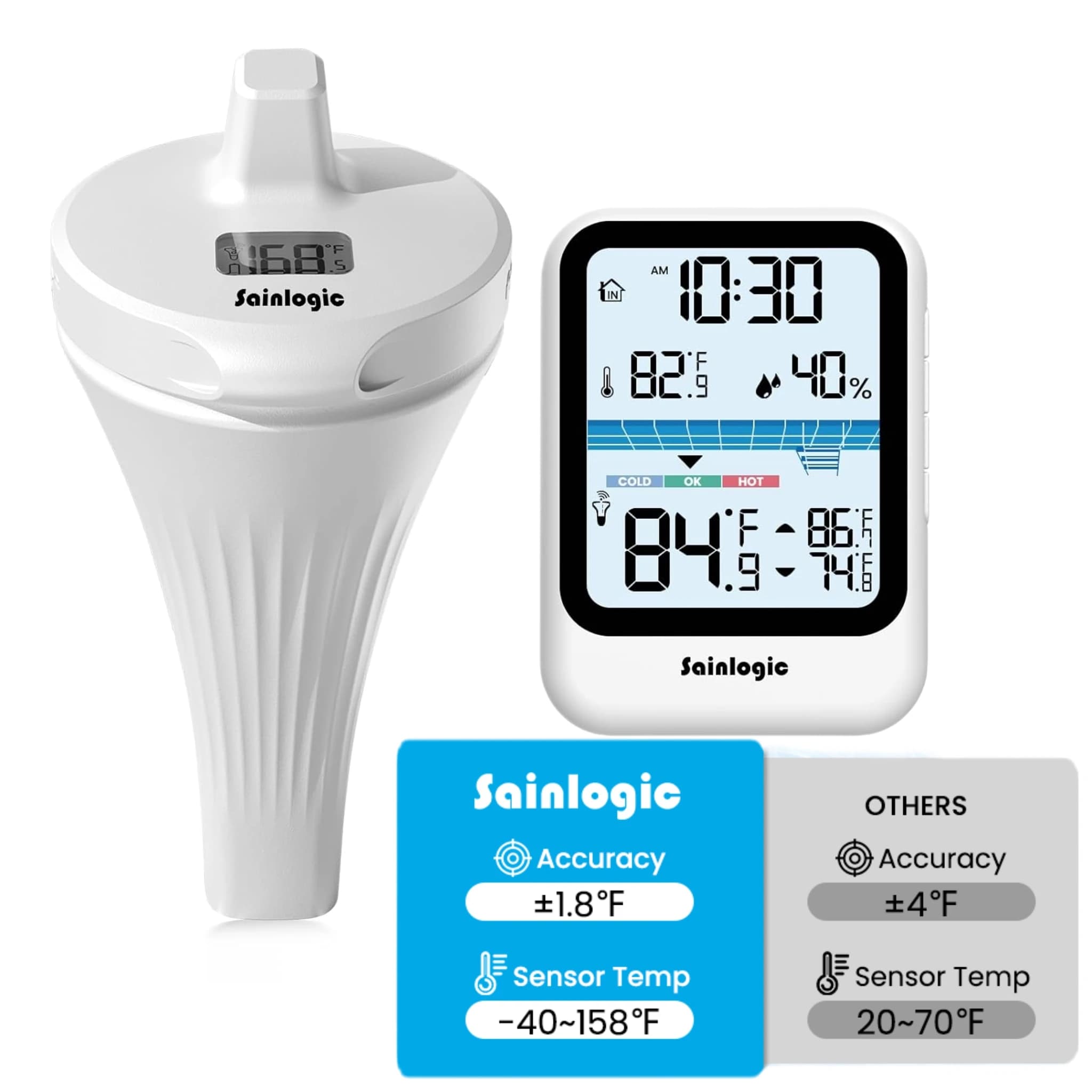 Termometro galleggiante wireless per piscina, display LCD da 3,3 pollici, impermeabile IP68, 0.1 ℃ Letturazioni rapide e precise, per piscina, vasca idromassaggio e laghetto