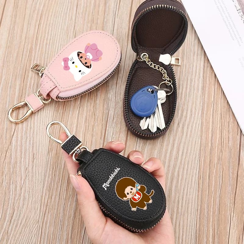 1 pz Portachiavi in Pelle MONCHHICHI con Cerniera, Portamonete Multifunzionale da Donna, Mini Borsa Portachiavi, Custodia alla Moda, Regalo di Compleanno