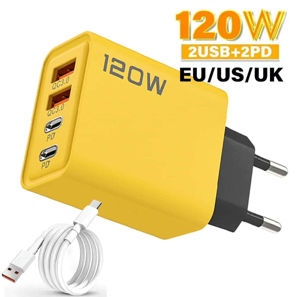 Caricatore USB PD totale da 120 W Cavo USB tipo C a ricarica rapida Adattatore di alimentazione per telefono cellulare per iPhone Samsung Xiaomi Quick Charge 3.0